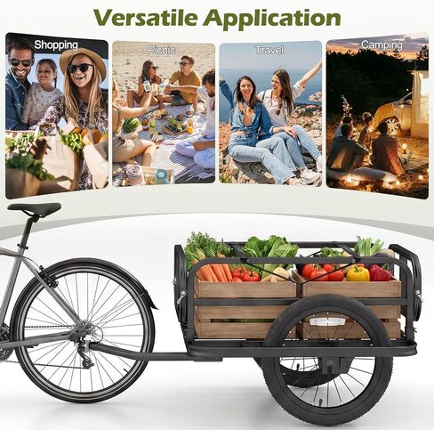 Goplus Bike Cargo Trailer, Heavy-Duty Bicycle Wagon Cart with Universal Hitch & 16" Large Tires, 220 lbs Max Load, Metal Luggage Wagon Trailer with Reflectors for Camping, Shopping, Travel in Saudi Arabia