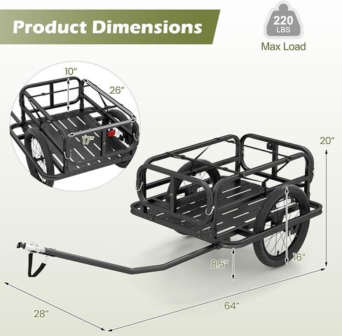 Goplus Bike Cargo Trailer, Heavy-Duty Bicycle Wagon Cart with Universal Hitch & 16" Large Tires, 220 lbs Max Load, Metal Luggage Wagon Trailer with Reflectors for Camping, Shopping, Travel in Saudi Arabia