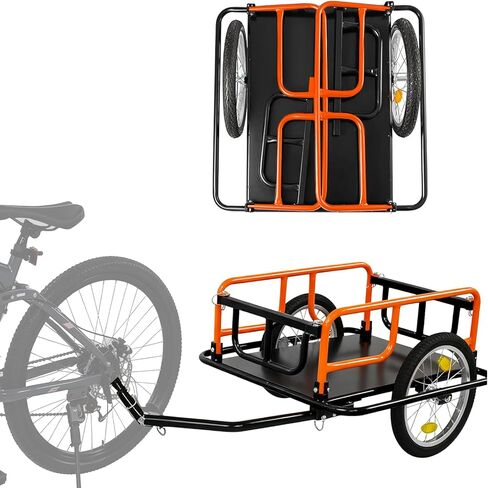 SEKAM Bike Cargo Trailer, 198 lbs Load Capacity, Foldable Bicycle Trailer with Reflectors & Universal Hitch, Heavy-Duty Utility Bike Cart for Camping & Shopping (Orange) in Kuwait