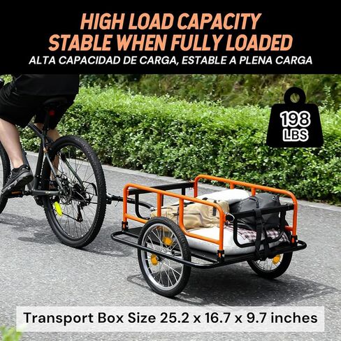 SEKAM Bike Cargo Trailer, 198 lbs Load Capacity, Foldable Bicycle Trailer with Reflectors & Universal Hitch, Heavy-Duty Utility Bike Cart for Camping & Shopping (Orange) in Kuwait