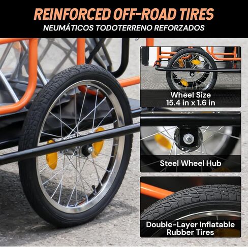 SEKAM Bike Cargo Trailer, 198 lbs Load Capacity, Foldable Bicycle Trailer with Reflectors & Universal Hitch, Heavy-Duty Utility Bike Cart for Camping & Shopping (Orange) in Kuwait