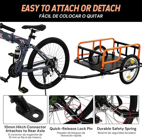 SEKAM Bike Cargo Trailer, 198 lbs Load Capacity, Foldable Bicycle Trailer with Reflectors & Universal Hitch, Heavy-Duty Utility Bike Cart for Camping & Shopping (Orange) in Kuwait