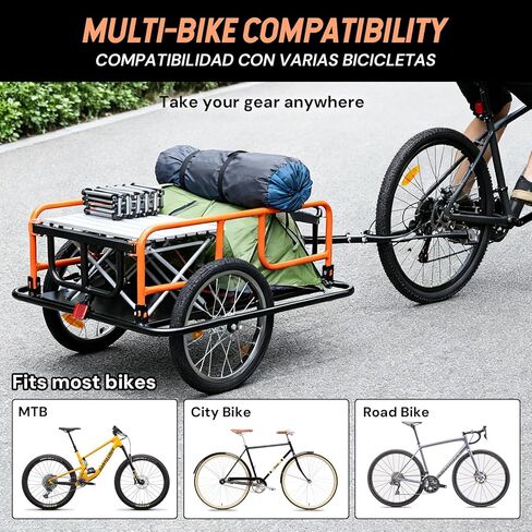 SEKAM Bike Cargo Trailer, 198 lbs Load Capacity, Foldable Bicycle Trailer with Reflectors & Universal Hitch, Heavy-Duty Utility Bike Cart for Camping & Shopping (Orange) in Kuwait