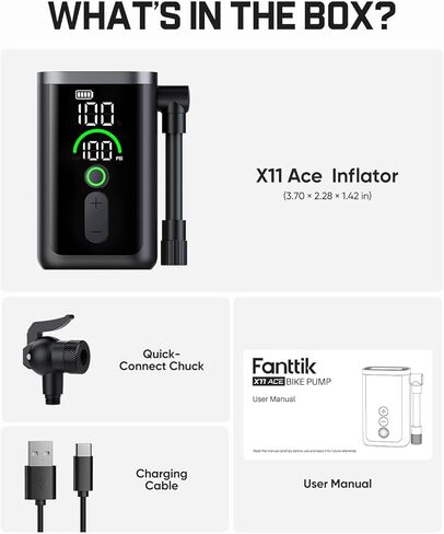 Fanttik X11 Ace Mini Bike Pump, 21s Fast Inflate Bicycle Pump with Gauge, 150PSI Electric Air Pump Portable with Presta and Schrader Valve for Mountain Bike, Road Bike, Electric Bike, MTB in Saudi Arabia