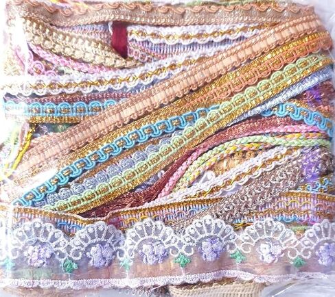 عتيقة عتيقة ساري تقليم الدانتيل الباستيل الكثير من الشريط التغليف هدية متنوعة للأقواس 20 قطعة مجموع 20 ياردة (1 ياردة لكل) Zari Art Craft Scrapbook Borders India Journal DS355 in Kuwait