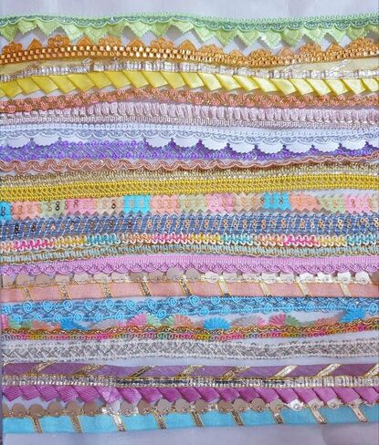 عتيقة عتيقة ساري تقليم الدانتيل الباستيل الكثير من الشريط التغليف هدية متنوعة للأقواس 20 قطعة مجموع 20 ياردة (1 ياردة لكل) Zari Art Craft Scrapbook Borders India Journal DS355 in Kuwait