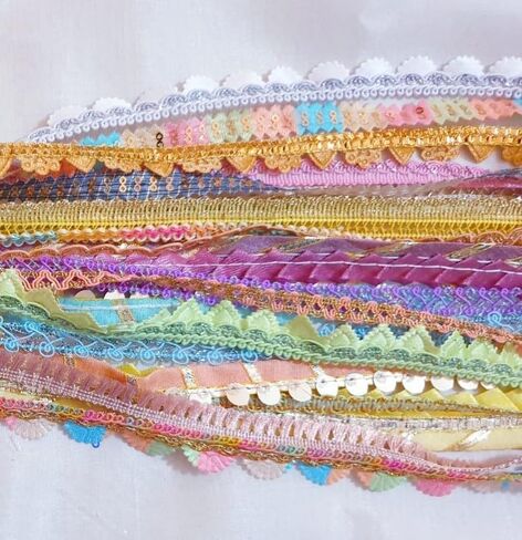 عتيقة عتيقة ساري تقليم الدانتيل الباستيل الكثير من الشريط التغليف هدية متنوعة للأقواس 20 قطعة مجموع 20 ياردة (1 ياردة لكل) Zari Art Craft Scrapbook Borders India Journal DS355 in Kuwait