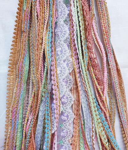 عتيقة عتيقة ساري تقليم الدانتيل الباستيل الكثير من الشريط التغليف هدية متنوعة للأقواس 20 قطعة مجموع 20 ياردة (1 ياردة لكل) Zari Art Craft Scrapbook Borders India Journal DS355 in Kuwait