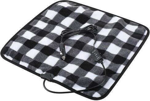Tuanse Car Electric Blanket 12v 16 x 16 Inch Heated Car Blanket with Temperature Controller, USB Adapter, Car Outlet Adapter for Car, Cold Weather Tailgating and Emergency Kit(Black White Plaid) in Kuwait