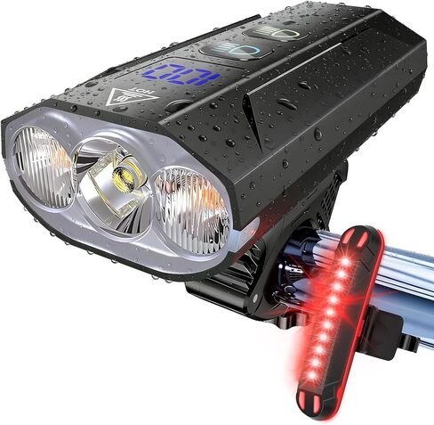 Bike Lights for Night Riding - 8000 Lumens Super Bright Bicycle Headlight Taillight, 5800mAh Rechargeable Bicycle Light with LCD Power Display, Waterproof 13 Modes Mountain Road Bike Light Set in Kuwait