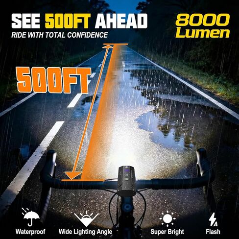 Bike Lights for Night Riding - 8000 Lumens Super Bright Bicycle Headlight Taillight, 5800mAh Rechargeable Bicycle Light with LCD Power Display, Waterproof 13 Modes Mountain Road Bike Light Set in Kuwait