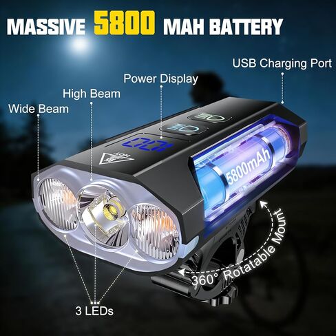 Bike Lights for Night Riding - 8000 Lumens Super Bright Bicycle Headlight Taillight, 5800mAh Rechargeable Bicycle Light with LCD Power Display, Waterproof 13 Modes Mountain Road Bike Light Set in Kuwait