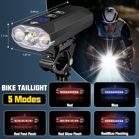 Bike Lights for Night Riding - 8000 Lumens Super Bright Bicycle Headlight Taillight, 5800mAh Rechargeable Bicycle Light with LCD Power Display, Waterproof 13 Modes Mountain Road Bike Light Set in Kuwait