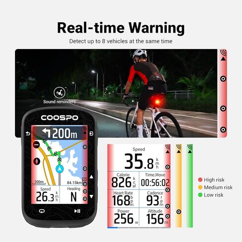 COOSPO TR70 Bike Radar Tail Light, Alerts for Vehicle in 140M, Auto Brake Highlight, 7 Lighting Modes, 40H Long Battery Life, Support APP/Garmin Cycling Computers Display for Road & MTB Cycling Safety in Kuwait