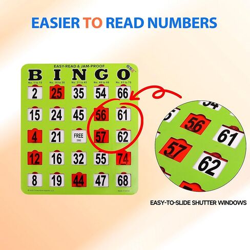 GSE Games & Sports Expert Jumbo Shutter Bingo Cards with Sliding Windows - Easy-Read Large Print Bingo Game Cards for Adults Large Group in Saudi Arabia