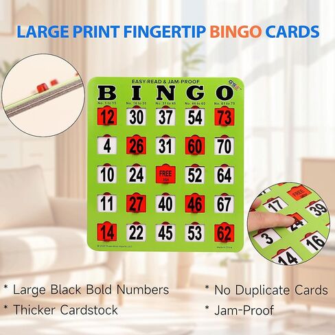 GSE Games & Sports Expert Jumbo Shutter Bingo Cards with Sliding Windows - Easy-Read Large Print Bingo Game Cards for Adults Large Group in Saudi Arabia