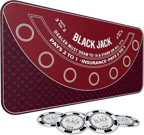 حصيرة لعبة البلاك جاك مقاس 70 بوصة × 35 بوصة، حصيرة سطح طاولة بلاك جاك 21 حصيرة بلاك جاك لطاولة الكازينو، حصيرة البوكر المطاطية مع حقيبة تخزين، 6 قواعد لألعاب الكازينو in Kuwait