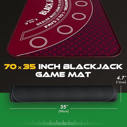 حصيرة لعبة البلاك جاك مقاس 70 بوصة × 35 بوصة، حصيرة سطح طاولة بلاك جاك 21 حصيرة بلاك جاك لطاولة الكازينو، حصيرة البوكر المطاطية مع حقيبة تخزين، 6 قواعد لألعاب الكازينو in Kuwait