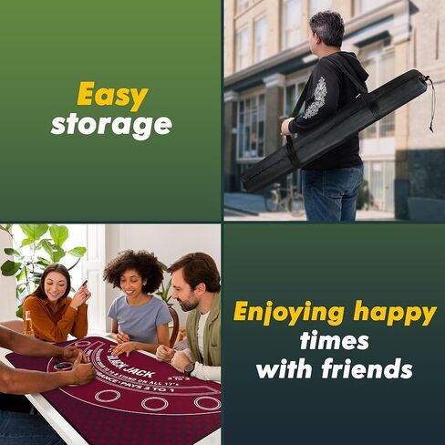 حصيرة لعبة البلاك جاك مقاس 70 بوصة × 35 بوصة، حصيرة سطح طاولة بلاك جاك 21 حصيرة بلاك جاك لطاولة الكازينو، حصيرة البوكر المطاطية مع حقيبة تخزين، 6 قواعد لألعاب الكازينو in Kuwait