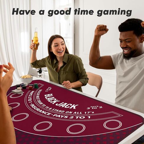 حصيرة لعبة البلاك جاك مقاس 70 بوصة × 35 بوصة، حصيرة سطح طاولة بلاك جاك 21 حصيرة بلاك جاك لطاولة الكازينو، حصيرة البوكر المطاطية مع حقيبة تخزين، 6 قواعد لألعاب الكازينو in Kuwait