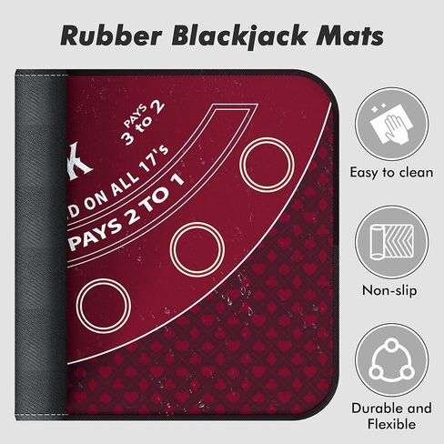 حصيرة لعبة البلاك جاك مقاس 70 بوصة × 35 بوصة، حصيرة سطح طاولة بلاك جاك 21 حصيرة بلاك جاك لطاولة الكازينو، حصيرة البوكر المطاطية مع حقيبة تخزين، 6 قواعد لألعاب الكازينو in Kuwait