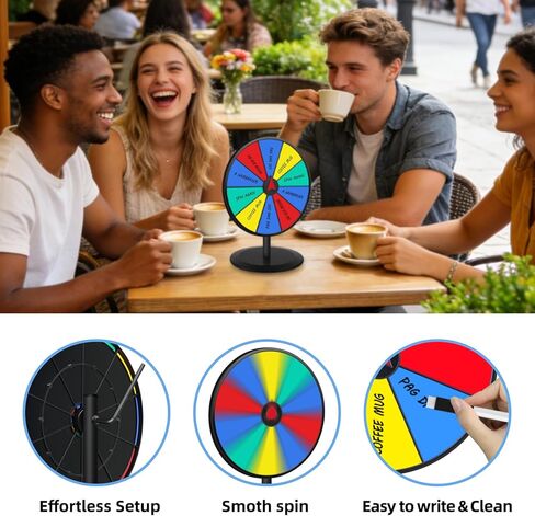 عجلة الروليت الدوارة مقاس 8 بوصة من عجلة الحظ تدور مع قلم مسح جاف لمشاركة الحفلات المنزلية، والمعارض التجارية، وأحداث الكرنفال، وحفلات أعياد الميلاد وحفلات الزفاف والدفء المنزلي in Kuwait