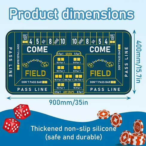 سجادة طاولة كرابس مقاس 900 × 400 مم، سجادة نرد لألعاب الكازينو المطاطية الصغيرة غير القابلة للانزلاق، سجادة طاولة بوكر النرد لألعاب المنزل وكازينو البوكر وتجمعات جمع التبرعات in Kuwait