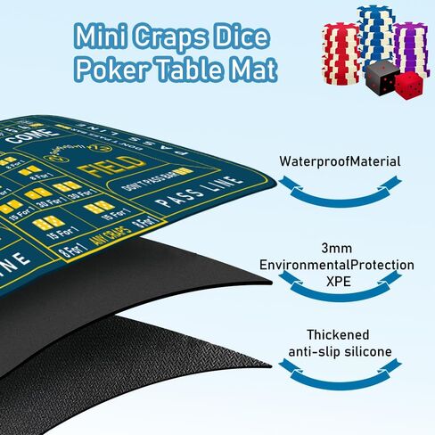 سجادة طاولة كرابس مقاس 900 × 400 مم، سجادة نرد لألعاب الكازينو المطاطية الصغيرة غير القابلة للانزلاق، سجادة طاولة بوكر النرد لألعاب المنزل وكازينو البوكر وتجمعات جمع التبرعات in Kuwait