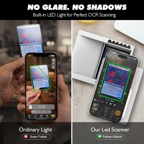 حامل ماسح ضوئي للبطاقات لبطاقات TCG والبطاقات الرياضية - حامل هاتف قابل للطي متوافق مع تطبيقات تسعير MTG - طقم مسح ضوئي بدون استخدام اليدين للبطاقات ذات الأكمام (يتضمن 20 غلافًا) - الإصدار القياسي in Kuwait