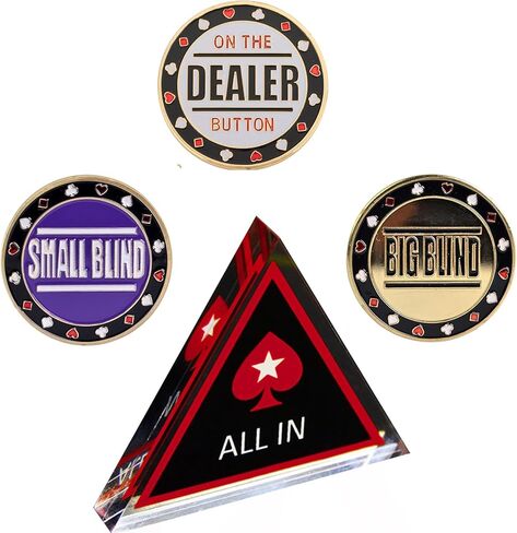 [4PCS] Metal Dealer Button, Big Blind and Small Blind,Crystal Material All in Button, Metal Position Markers for Texas Holdem Poker in Saudi Arabia