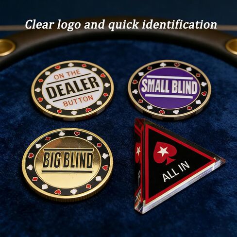 [4PCS] Metal Dealer Button, Big Blind and Small Blind,Crystal Material All in Button, Metal Position Markers for Texas Holdem Poker in Saudi Arabia