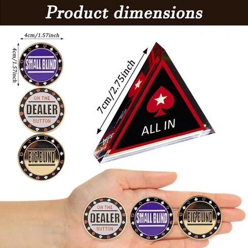 [4PCS] Metal Dealer Button, Big Blind and Small Blind,Crystal Material All in Button, Metal Position Markers for Texas Holdem Poker in Saudi Arabia