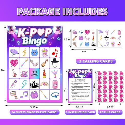ألعاب البنغو لحفلات أعياد الميلاد من فيلم كوري أيدول، لوازم حفلات بطابع البوب ​​الكوري، بطاقات بينجو تحت عنوان DH 24 لاعبًا من أجل هدايا حفلات فيلم أيدول كوري in Kuwait
