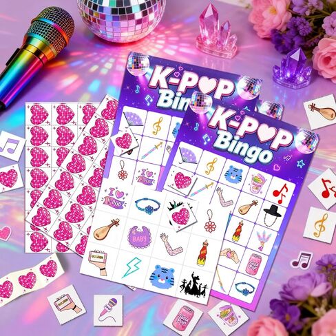 ألعاب البنغو لحفلات أعياد الميلاد من فيلم كوري أيدول، لوازم حفلات بطابع البوب ​​الكوري، بطاقات بينجو تحت عنوان DH 24 لاعبًا من أجل هدايا حفلات فيلم أيدول كوري in Kuwait
