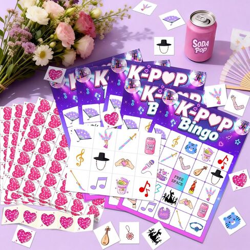 ألعاب البنغو لحفلات أعياد الميلاد من فيلم كوري أيدول، لوازم حفلات بطابع البوب ​​الكوري، بطاقات بينجو تحت عنوان DH 24 لاعبًا من أجل هدايا حفلات فيلم أيدول كوري in Kuwait