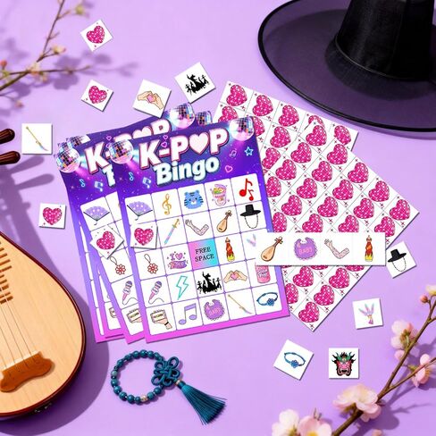 ألعاب البنغو لحفلات أعياد الميلاد من فيلم كوري أيدول، لوازم حفلات بطابع البوب ​​الكوري، بطاقات بينجو تحت عنوان DH 24 لاعبًا من أجل هدايا حفلات فيلم أيدول كوري in Kuwait