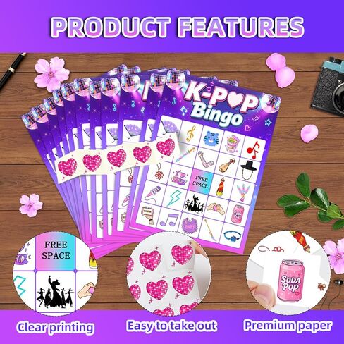 ألعاب البنغو لحفلات أعياد الميلاد من فيلم كوري أيدول، لوازم حفلات بطابع البوب ​​الكوري، بطاقات بينجو تحت عنوان DH 24 لاعبًا من أجل هدايا حفلات فيلم أيدول كوري in Kuwait