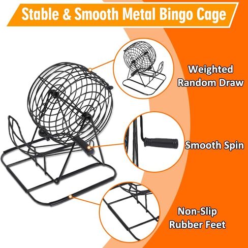 مجموعة ألعاب بينجو تحتوي على 150 كرة، وقفص بنغو معدني مقاس 8 بوصات مع أقدام غير قابلة للانزلاق وحقيبة تخزين - مجموعة بينجو فاخرة تحتوي على 100 بطاقة طباعة كبيرة، و150 شريحة، ولوحة رئيسية للبالغين وكبار السن والمجموعات الكبيرة in Saudi Arabia