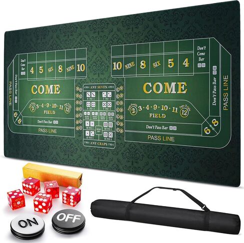 70" x 35" Craps Tabletop Mat Set with 5 Grade AAA 19mm Casino Dice & On/Off Button Crap Game Layout for Home Entertainment Non-Slip Water-Resistant Portable Crap Mat with Zippered Bag (70 X 35 IN) in Saudi Arabia