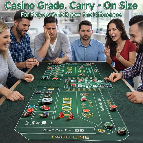 70" x 35" Craps Tabletop Mat Set with 5 Grade AAA 19mm Casino Dice & On/Off Button Crap Game Layout for Home Entertainment Non-Slip Water-Resistant Portable Crap Mat with Zippered Bag (70 X 35 IN) in Saudi Arabia