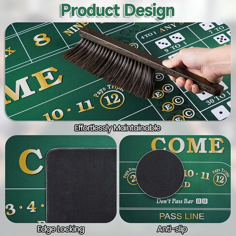 70" x 35" Craps Tabletop Mat Set with 5 Grade AAA 19mm Casino Dice & On/Off Button Crap Game Layout for Home Entertainment Non-Slip Water-Resistant Portable Crap Mat with Zippered Bag (70 X 35 IN) in Saudi Arabia