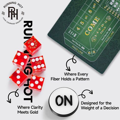 70" x 35" Craps Tabletop Mat Set with 5 Grade AAA 19mm Casino Dice & On/Off Button Crap Game Layout for Home Entertainment Non-Slip Water-Resistant Portable Crap Mat with Zippered Bag (70 X 35 IN) in Saudi Arabia