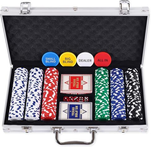 مجموعة رقائق البوكر 300 قطعة لتكساس هولدم، رقائق الطين 11.5 جرام مع حقيبة حمل من الألومنيوم، أوراق اللعب وأزرار الألعاب in Kuwait