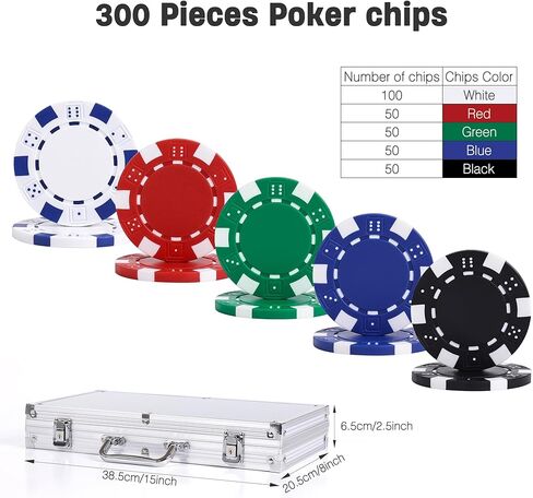 مجموعة رقائق البوكر 300 قطعة لتكساس هولدم، رقائق الطين 11.5 جرام مع حقيبة حمل من الألومنيوم، أوراق اللعب وأزرار الألعاب in Kuwait