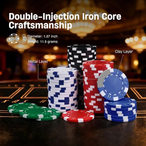 مجموعة رقائق البوكر 300 قطعة لتكساس هولدم، رقائق الطين 11.5 جرام مع حقيبة حمل من الألومنيوم، أوراق اللعب وأزرار الألعاب in Kuwait