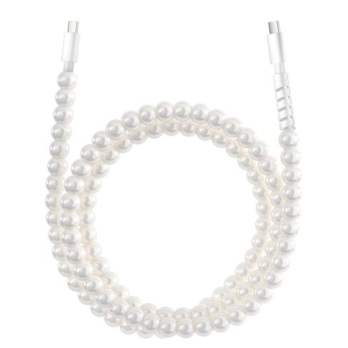 USB to USB C Cable 6FT 60W White Pearl USB iPhone Charger Cord 2M Beaded Phone Type C Charger Fast Charging Cable Cord for iPhone 16 15 Plus Pro Max 16E Samsung Galaxy S25 S24 S23 in Saudi Arabia