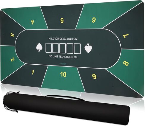 سجادة سطح طاولة البوكر مقاس 70 × 35 بوصة، سجادة لعبة البوكر بلاك جاك مع دعامة مطاطية غير قابلة للانزلاق وحقيبة حمل للعب بطاقات البوكر المنزلية ليلاً حتى 10 لاعبين (أخضر) in Kuwait