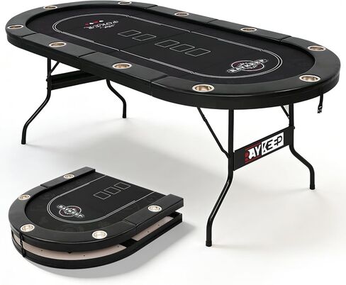 84" Poker Table for 10 Players, Foldable Texas Holdem Table with Padded Rails & 10 Cup Holders, Portable Casino Board Game Table for Game Room, Blackjack, Party (Black) in Kuwait