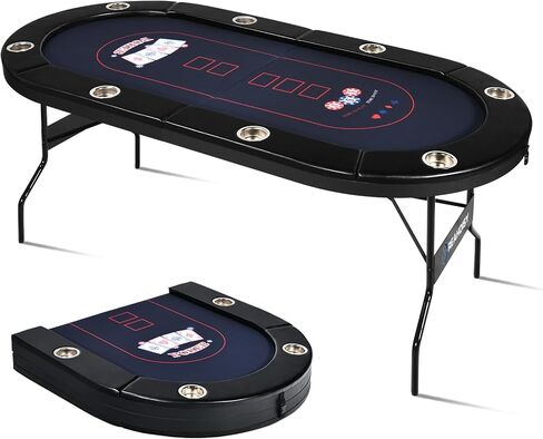 10 Player Poker Table Foldable, Folding Texas Holdem Casino Table with Padded Rails & Cup Holders, Portable Poker Game Table for Home or Game Room, 84 Inch in Kuwait
