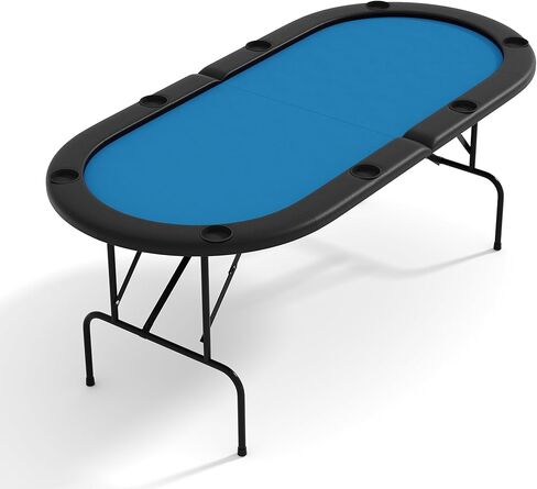 PeakPursuit 8 Oval Player Poker Table Foldable, 71" Folding Blackjack Texas Holdem Table, Portable Casino Leisure Card Board Game Table with Cup Holders for Game Room, Brown in Saudi Arabia